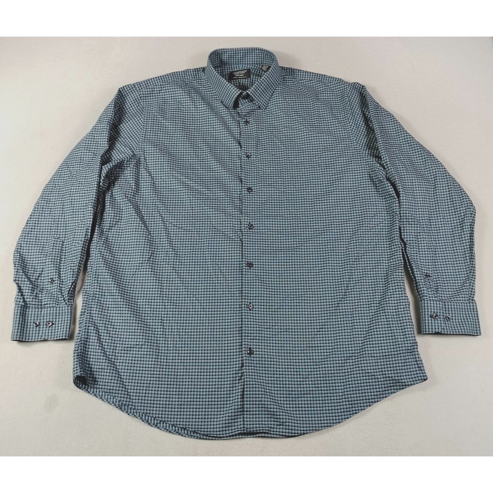 Nordstrom Dress Shirt Mens 17.5 34/35 Blue Checkered Career Business Casual